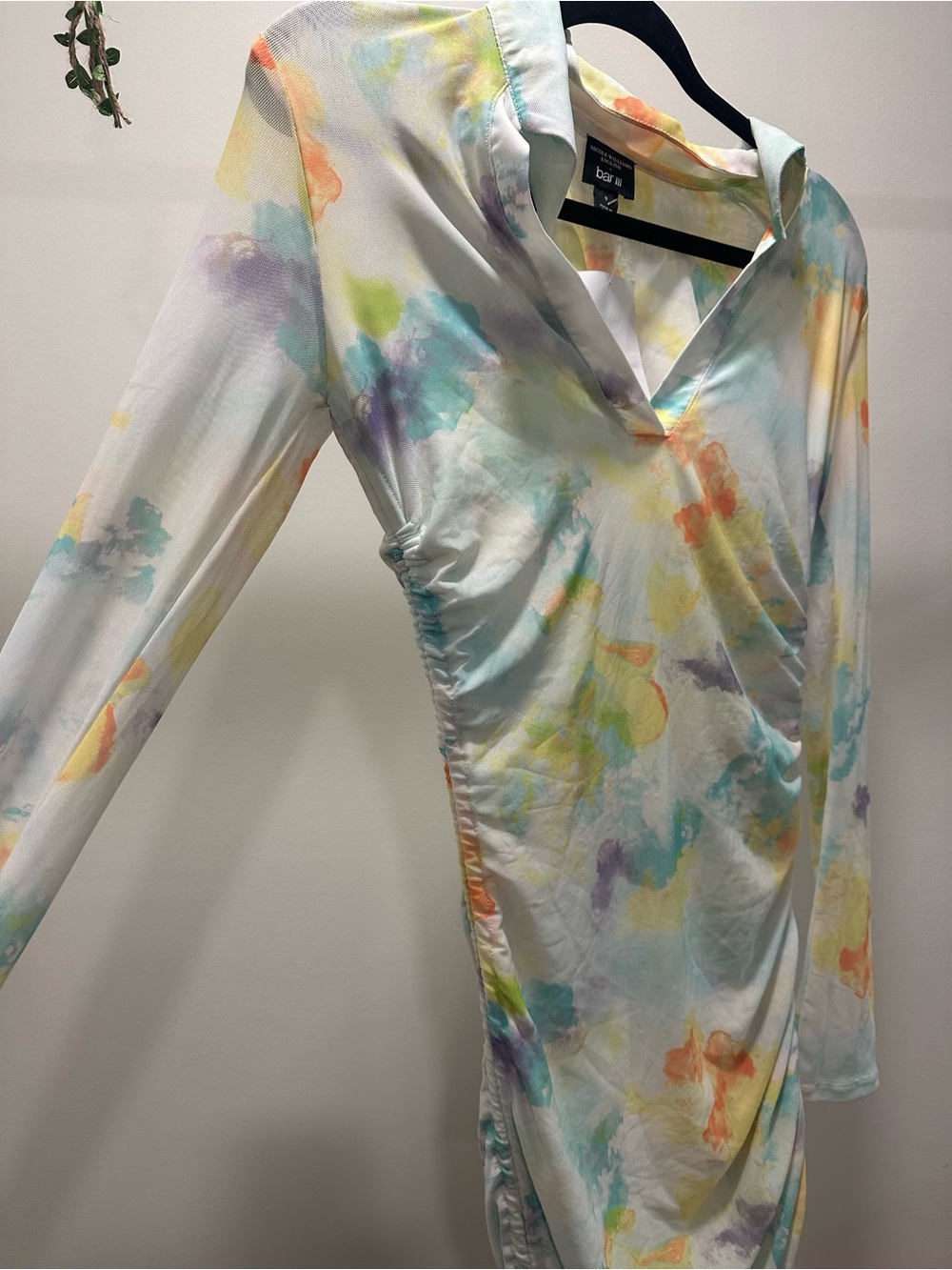 Bar III Pastel Watercolor Wrap-Style Long Sleeve Top